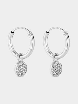 Sterling Silver Cubic Zirconia Pavé Disc Drop Earrings