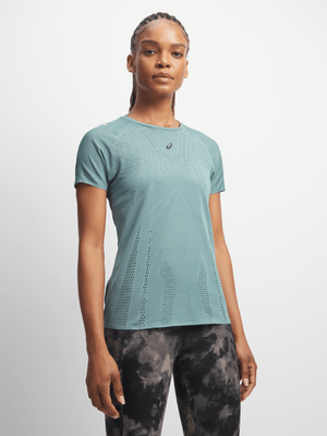 Womens Asics Metarun Short Sleeve Blue Top