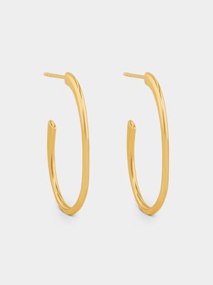 Gold Plated Sterling Silver Oblong Open Hoop Earrings