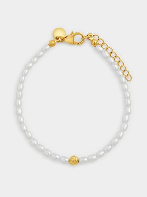 Gold Plated Sterling Silver Shell Pearl Bracelet