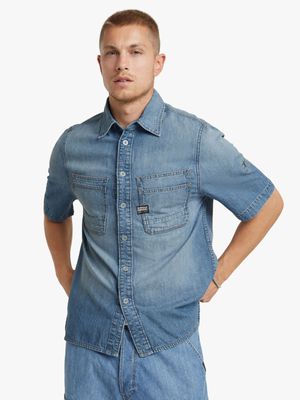 G-Star Men's Slanted Double Pocket Regular Fade Blue Shirt