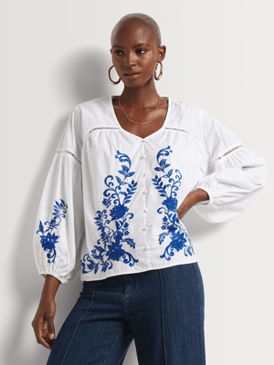 Embroidered V-neck Top