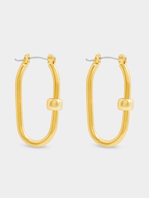 Gold Tone Oval Hoops with Bead Detail