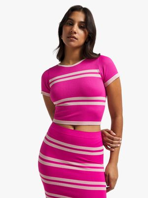 Women's Pink Stripe Co-Ord Top With Open Back