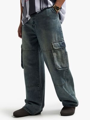 Men's Dark Blue Cargo Straight Leg Jeans