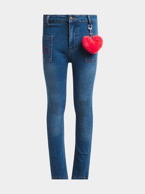 Jet Older Girls Dark Blue Heart Jeans