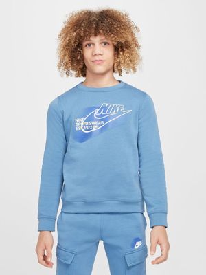 Boys Nike Sportswear Blue Crew Sweat Top