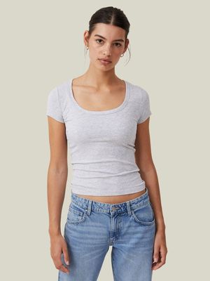 Women's Cotton On Grey Staple Rib Scoop Neck Short Sleeve Top