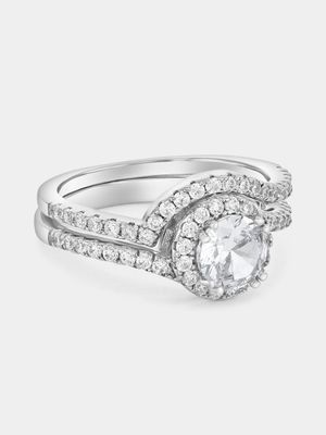 Sterling Silver Cubic Zirconia Round Embrace Twinset Ring