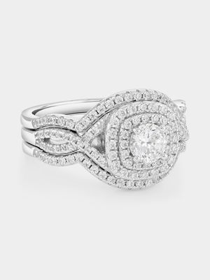 Sterling Silver Cubic Zirconia Round Double Halo Infinity Triple Set Ring