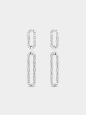 Sterling Silver Cubic Zirconia Paperclip Drop Earrings