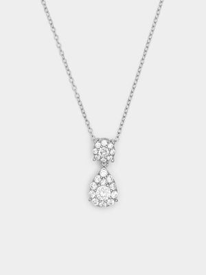 Sterling Silver Cubic Zirconia Multi-Stone Pear Disc Pendant