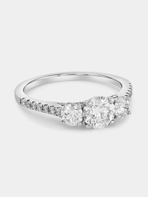 White Gold 1ct Lab Grown Diamond Trilogy Pavé Ring