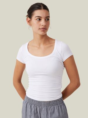 Women's Cotton On White Staple Rib Scoop Neck Short Sleeve Top