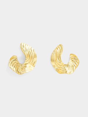 Large Gold Tone Abstract Hoop Earrings