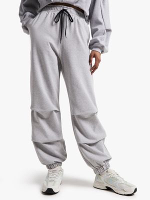 Women's Grey Melange Fleece Darted Jogger