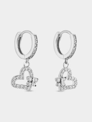 Miss Swiss Sterling Silver Cubic Zirconia Butterfly Heart Drop Earrings