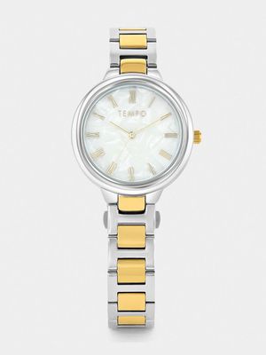 Tempo Silver & Gold Plated Mother Of Pearl Dial Bracelet Watch