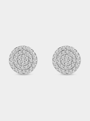 Sterling Silver Cubic Zirconia Pavé Cluster Round Stud Earrings