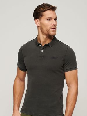 Men's Superdry Black Vint Destroy Polo