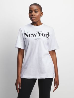 Womens TS New York Graphic Oversized White Tee