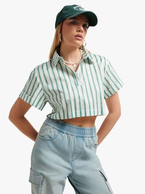 Women's Green & White Stripe Boxy Shirt