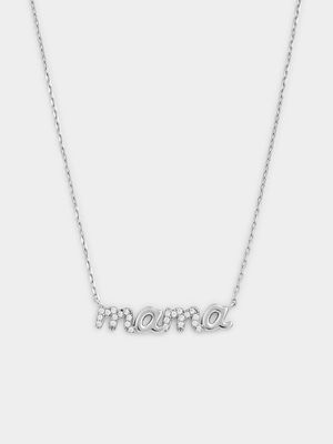Sterling Silver Cubic Zirconia Mama Script Pendant