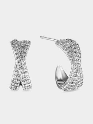 Sterling Silver & Cubic Zirconia Crossover Hoop Earrings