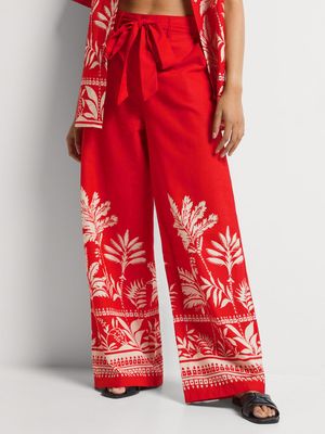 Wide Leg Cotton Palm Print Pants