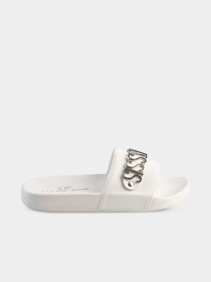 Women's Sissy Boy White Hardware Slides