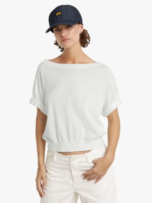 G-Star Women's Blousy Boat Neck Jumper White Loose Top