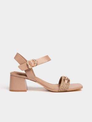 Luella Branded Jacquard Block Heel Sandals