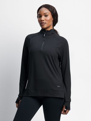 Womens TS 1/4 Zip Performance Black Sweat Top