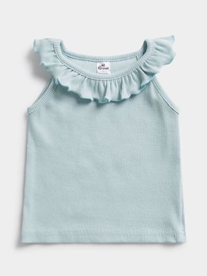 Jet Baby Girls Harbour Gray Neck Frill Ribbed Top