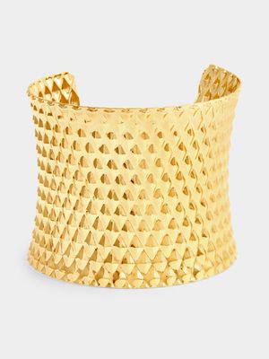 Gold Tone Geometric Large Cuff Bangle