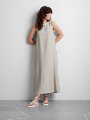 Women's Canvas High Neck Trapeze Maxi Dress