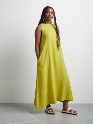 Women's Canvas High Neck Trapeze Maxi Dress