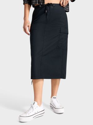 Converse Women's Long Woven Cargo Black Skirt