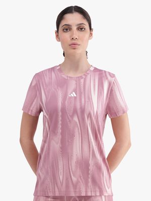 Womens adidas Training Essentials All Over Print Pink Top