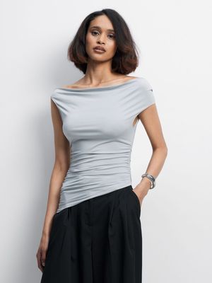 Women's Silver  Co-Ord Drape Neck Top