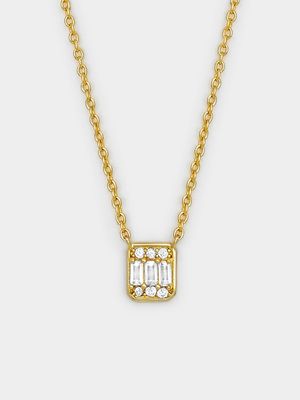 Gold Plated Sterling Silver Cubic Zirconia Rectangle Necklet