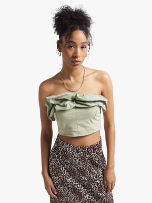 Women's Sage Bandeau Top With Ruffle