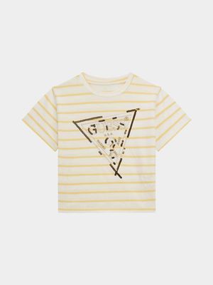 Girl's Guess Yellow Stripes On White T-Shirt