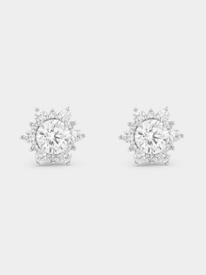 Sterling Silver Cubic Zirconia Flower Stud Earrings