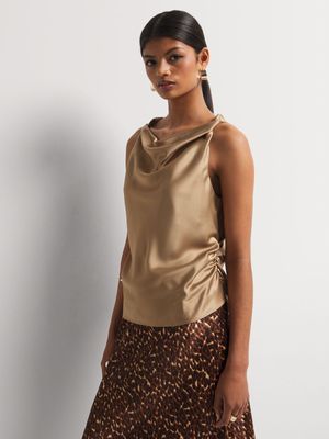 Satin High Neck Twist Top