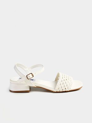 Women's Madison White Georgia Weave Strap Low Block Heels