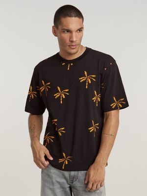 G-Star Men's Musa Palm Allover Print Boxy Dark Black T-Shirt