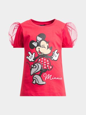 Jet Younger Girls Red Minnie Mouse Puff Sleeve T-Shirt