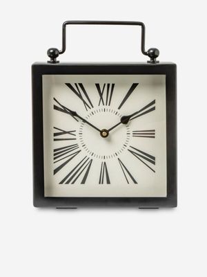 Square Black Metal Table Clock 24x18cm