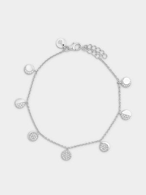 Sterling Silver Cubic Zirconia Lunar Disc Bracelet